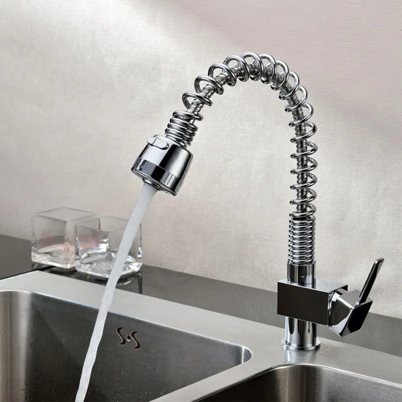 

Flexible Kitchen Tap Chrome Faucet Deck Pull Out Torneira All Around Rotate Swivel 2-Function Water Outlet Mixer Taps HJ-8012