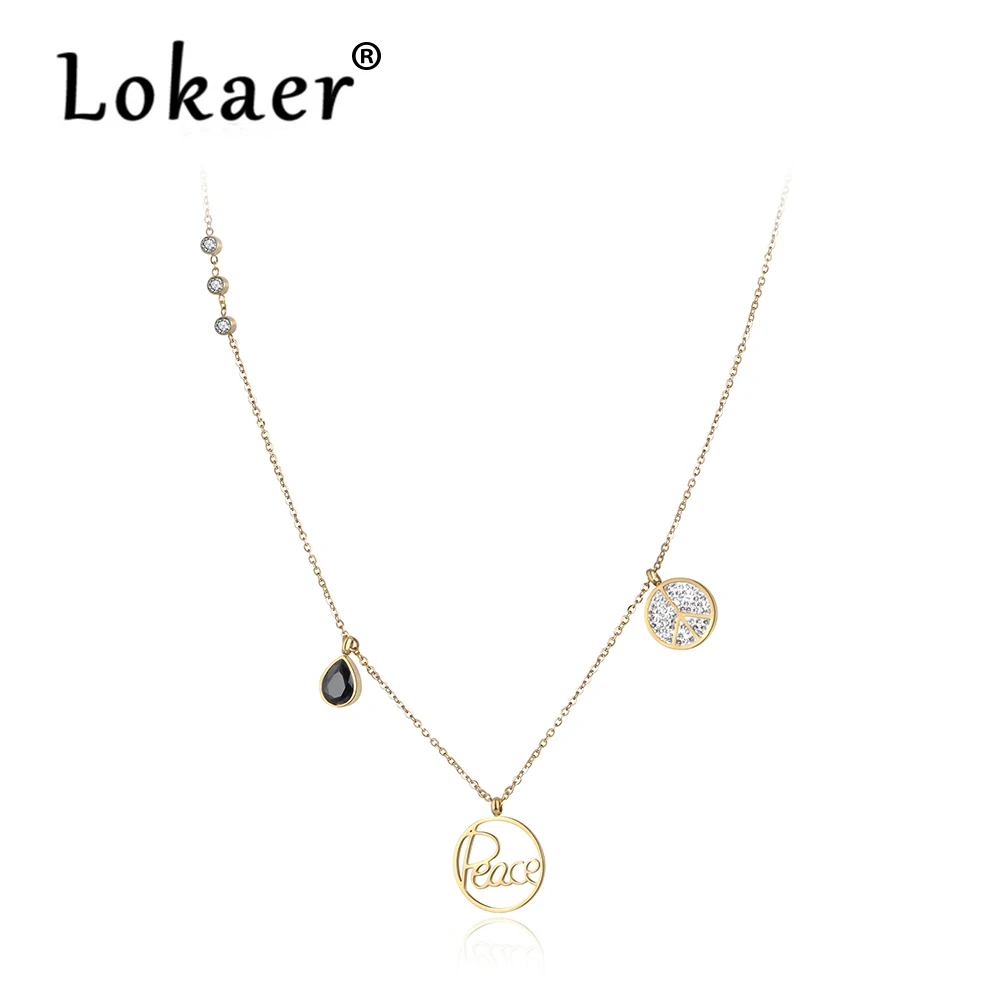 

Lokaer Classic Cubic Zirconia & Rhinestone Peace Charm Necklace For Women Stainless Steel Wedding Female Necklace Jewelry N18043