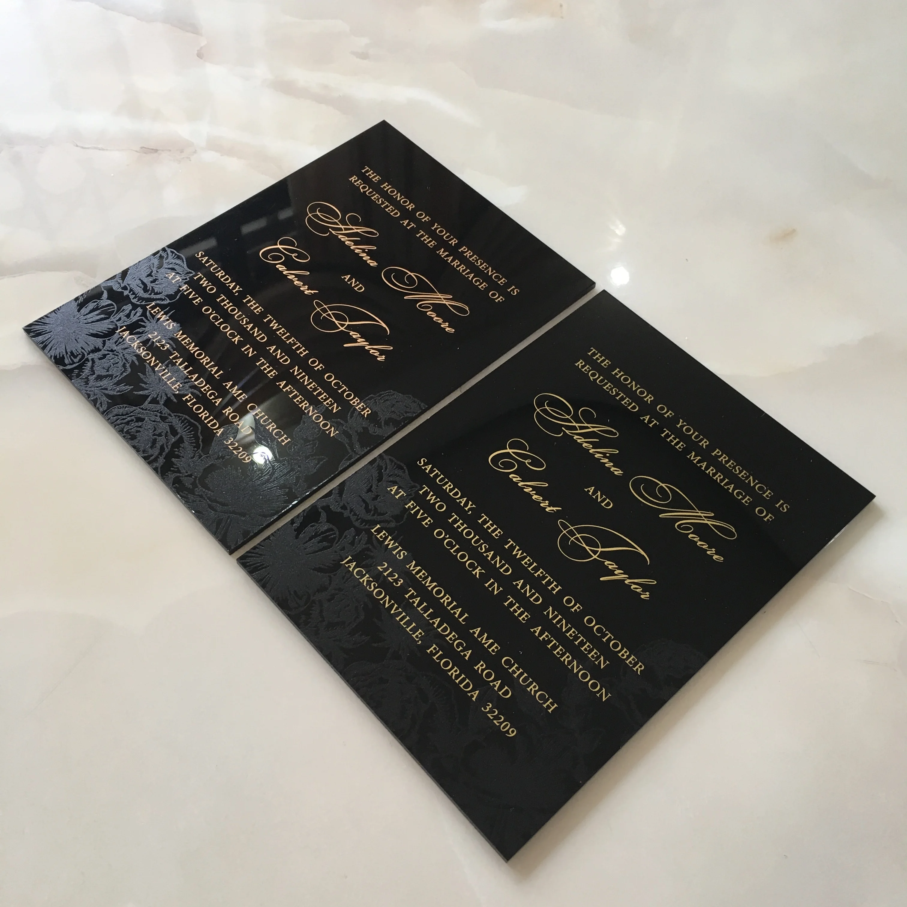  20 Pieces Per Lot New Style 5x7inch Black Acrylic Invitation Cards With Looming Rose Flower Backgro - 33024965843