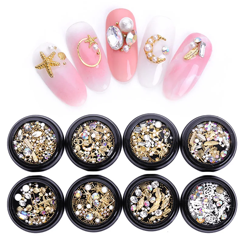 

NICOLE DIARY Nail Art Rhinestones 3D Round Nail Rivets Shell Star Moon Mixed 3D Nail Decorations Manicure Accessories