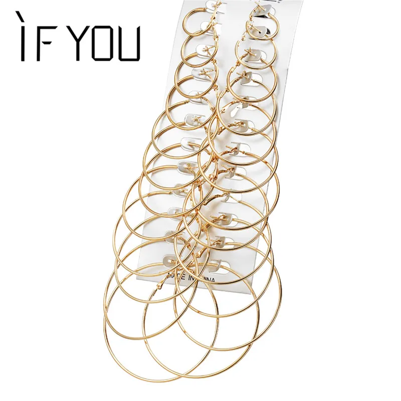 

IF YOU Fashion Big Simple Round Circle Hoop Earring Set for Women Gold Color Steampunk Brincos Earring Jewelry Gift Accessories