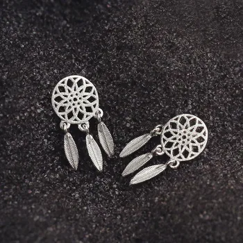 

Summer New Trendy Silver Color Tassel Feather Stud Earrings for Women Brincos Pendientes