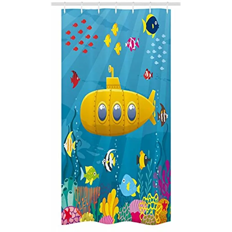 

Vixm Submarine Stall Shower Curtain Coral Reef with Colorful Fish Ocean Life Marine Creatures Tropic Kid Fabric Bath Curtains