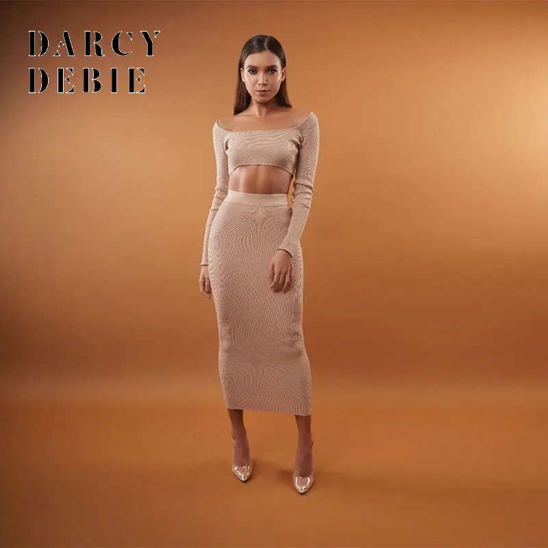 Женское трикотажное платье Darcydebie зимнее облегающее с длинным рукавом комплект