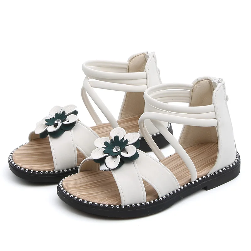 

White green Children's sandals 2019 summer new baby shoes fashion flowers flats girls princess roman sandals kids beach shoes
