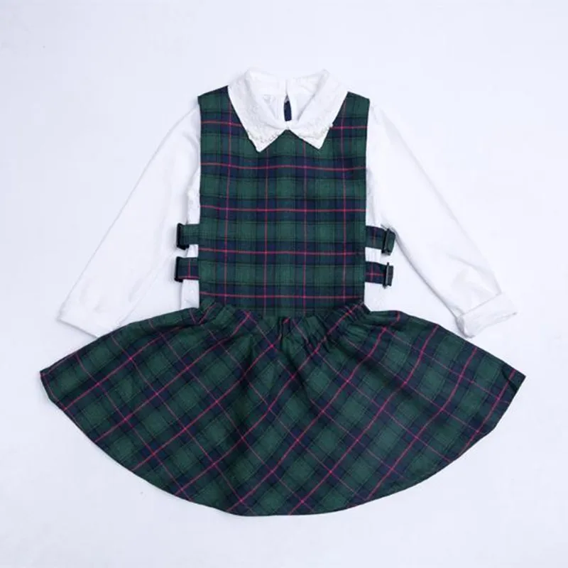 Girls White Shirt Plaid Waistcoat Skirts 3PCS Suit 1-5