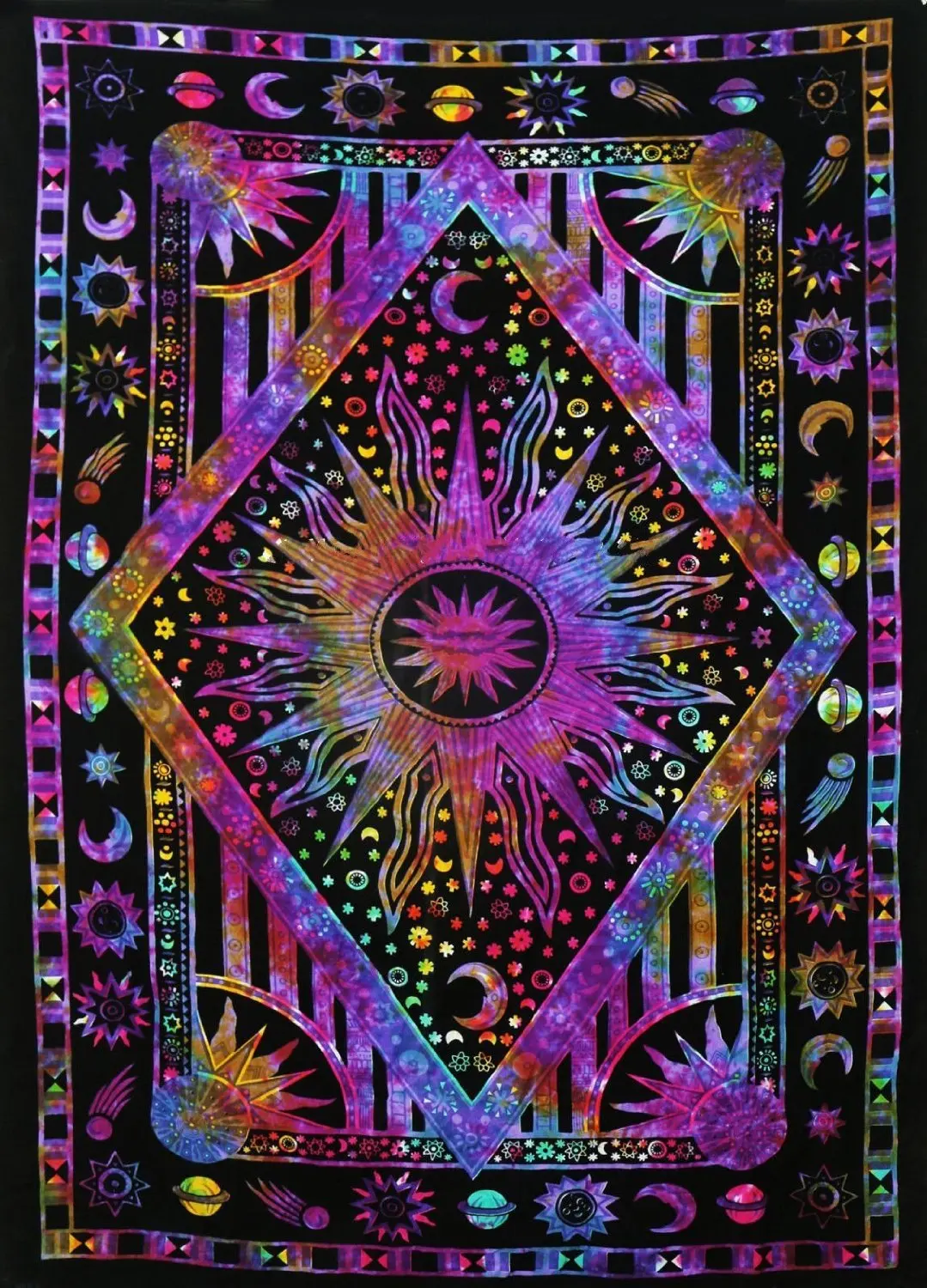 

Hippy Hippie Psychedelic Celestial Mandala Moon Sun Tapestry Wall Hanging Large Indian Bohemian Hippy Tapestries Cloth Decor