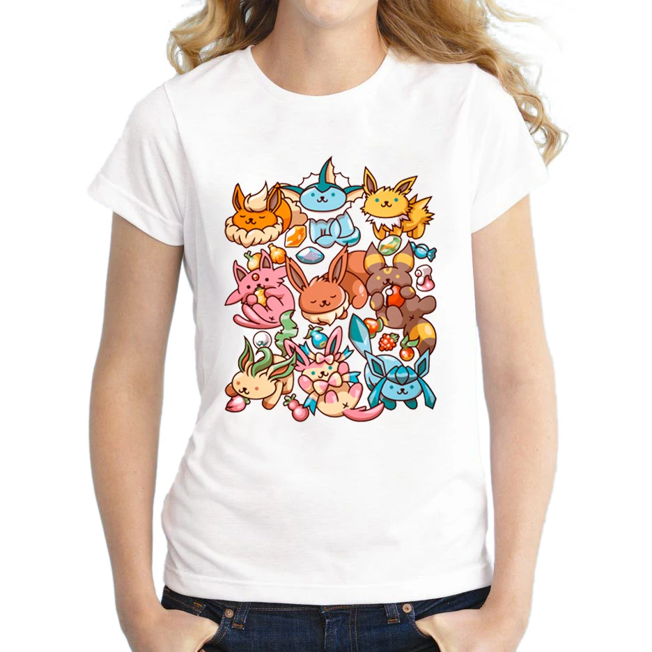 

Hot Sales 2018 Newest fashion Eevee Astume design women t-shirt short sleeve cats printed summer tops casual Tee