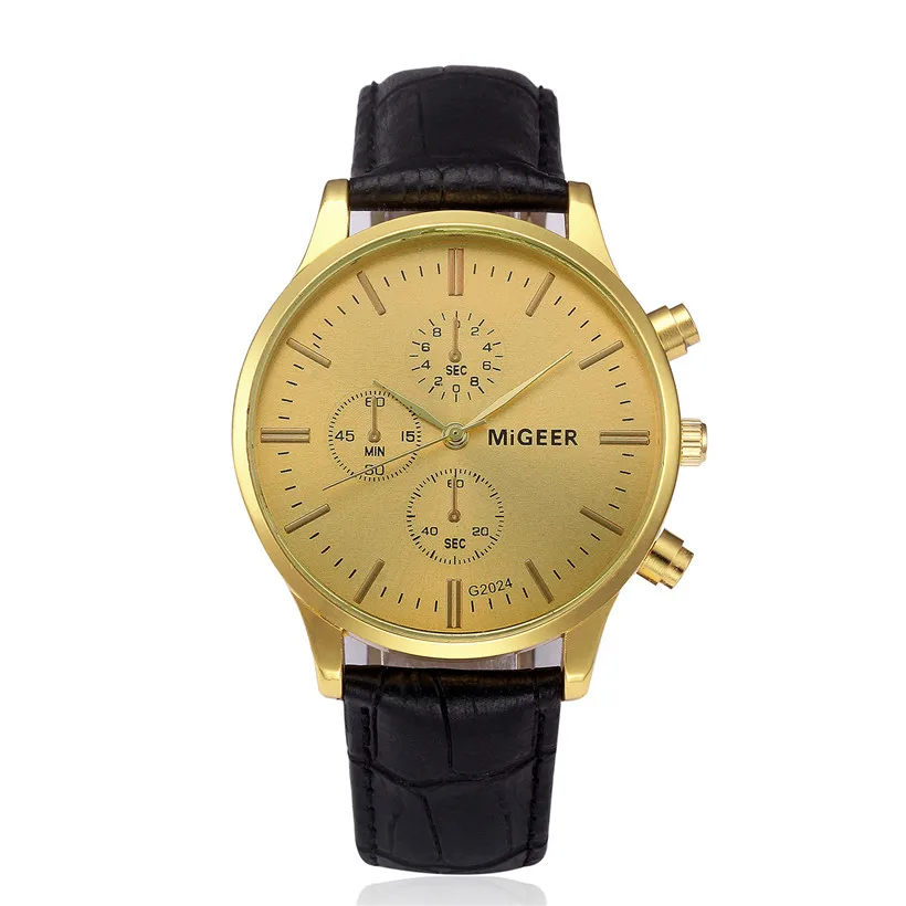 

Top Brand 2018 MIGEER Men Watch Luxury Business Leather Band Exquisite Gold Dial Alloy Quartz Wrist Watch Relogio Masculino