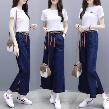 

Casual Fashion Big Size Two Piece Set Top And Pants Brief Wild Summer Costumes For Women Temperament Ensemble Femme Survetement