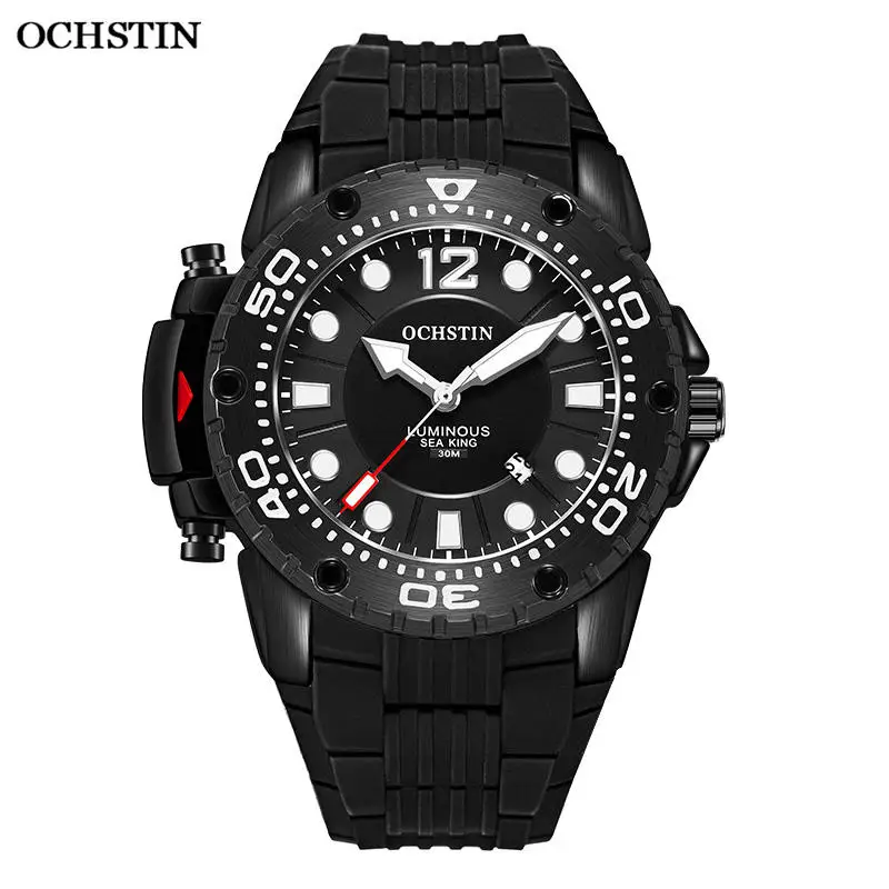 OCHSTIN Топ бренд мужские новые модные роскошные спортивные часы Кварцевые водонепроницаемые военные наручные часы с силиконовым ремешком Relogio - Color: Black