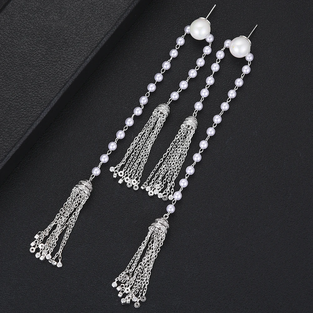 

charms silver 925 original boucle d'oreille femme 2019 Long Pendant Full Pearls Earrings Bohemia Style Fahsion Trendy Lover Gift