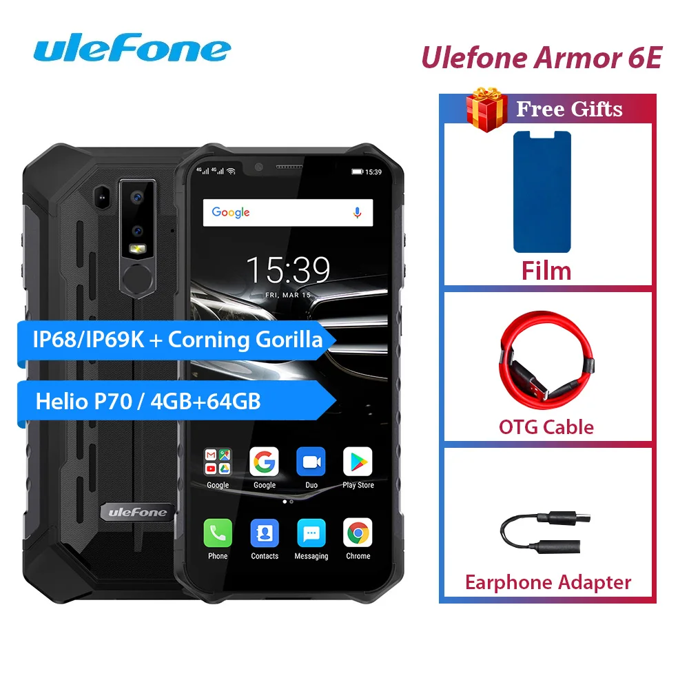 Ulefone Armor 6E IP68 водонепроницаемый прочный телефон 6,2 дюймов 4 GB+ 64 GB 16MP Android 9,0 Octa Core с беспроводной зарядки NFC смартфон