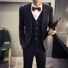 Ретро клетчатый костюм для мужчин мода Slim Fit Мужские свадебные костюмы дизайн одежды костюм homme мужской Блейзер Куртки смокинг 3 комплекта