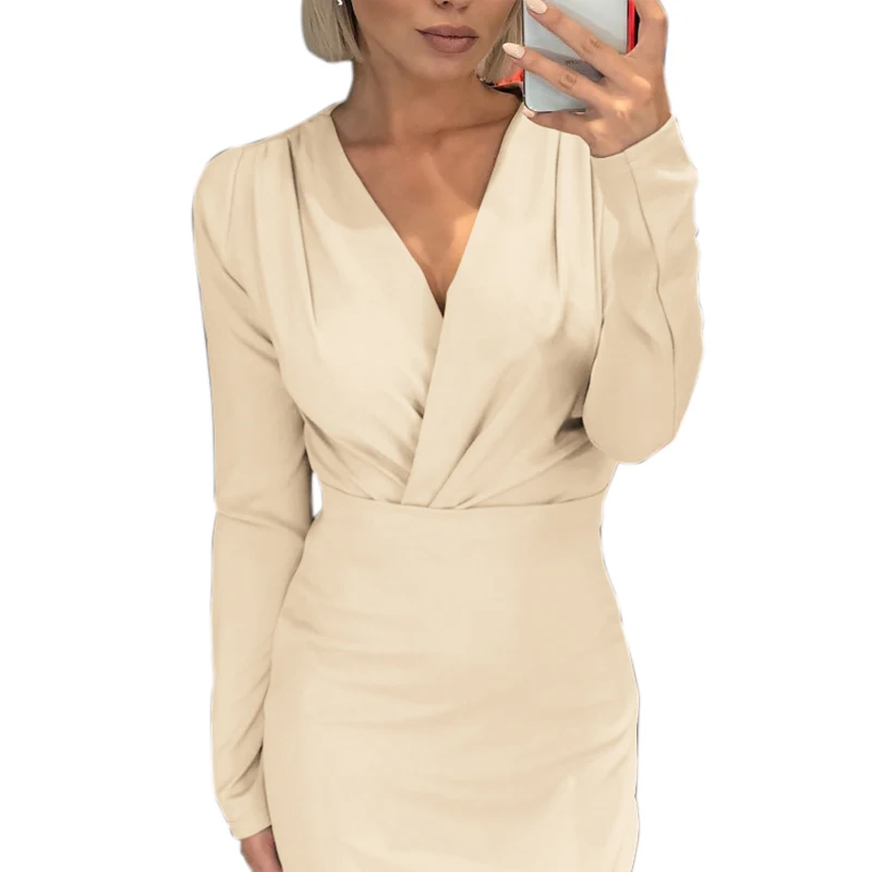Sexy Women Dress Autumn V-Neck Slim Long Sleeve Bodycon Dress Woman Fashion Vestidos Female Lady Clubwear Evening Party Dresses