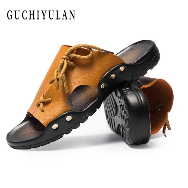 

Hot Sale Men'S Sandals Genuine Leather Men Summer Shoes Leisure Slippers Flip-Flops Men Comfortable Footwear Soft Sandal
