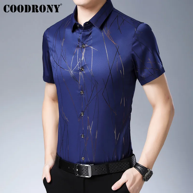 COODRONY 2019 الصيف بارد قمصان قصيرة الأكمام قميص أزياء قميص مقلم الرجال الاجتماعية الأعمال عارضة قمصان Camisa الغمد S96024