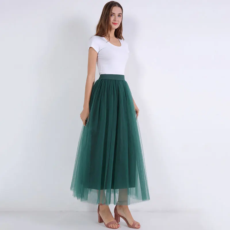Женская длинная юбка пачка для женщин пышная макси юбка с запахом юбка миди плиссированная тюль юбка пляжная женские красная солнце длинные юбки больших размеров - Цвет: dark green