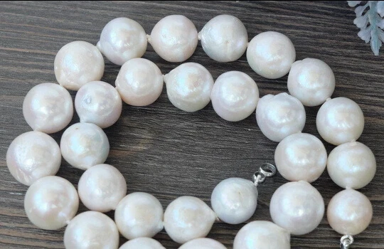 

xiuli 003526 16MM natural White Edison Nucleated Flameball Baroque Pearl Necklace