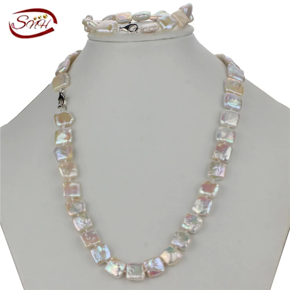 

SNH 12-13mm square AA necklace and bracelet real freshwater pearl set jewelry,women pearl sets