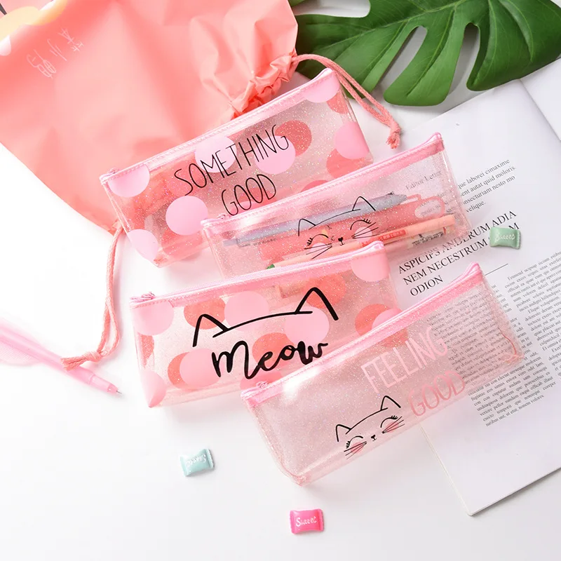 Милый Кот розовый Пенал ШКОЛЬНЫЙ сумка для девочек PU водостойкая пенал Kawaii школьные канцелярские ручки чехол