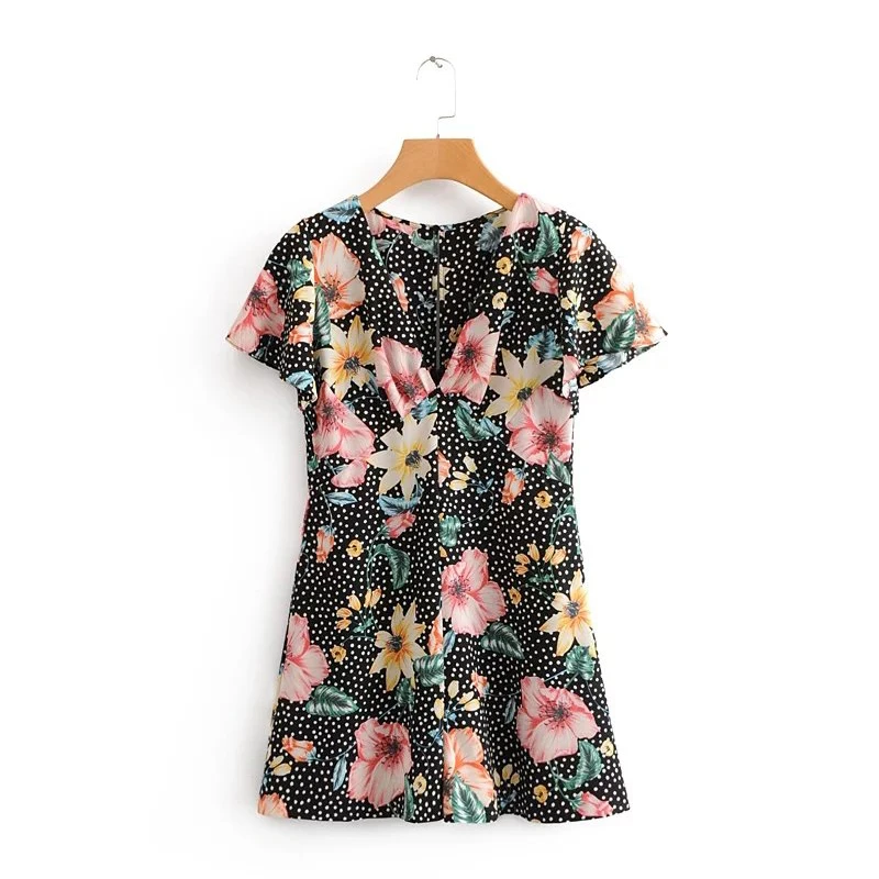 

Women Jumpsuit Summer 2019 Polyester Polka Dot Flower Print Jumpsuit Ms Street Sexy Slim Fit Temperament Playsuits