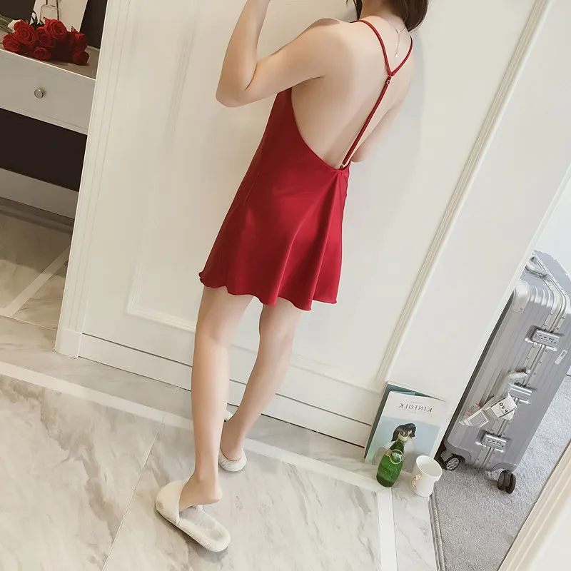 Ladies Sexy Silk Satin Night Dress Sleeveless Nighties V-neck cross straps Nightgown Summer Nightdress Lace Night Gown Sleepwear