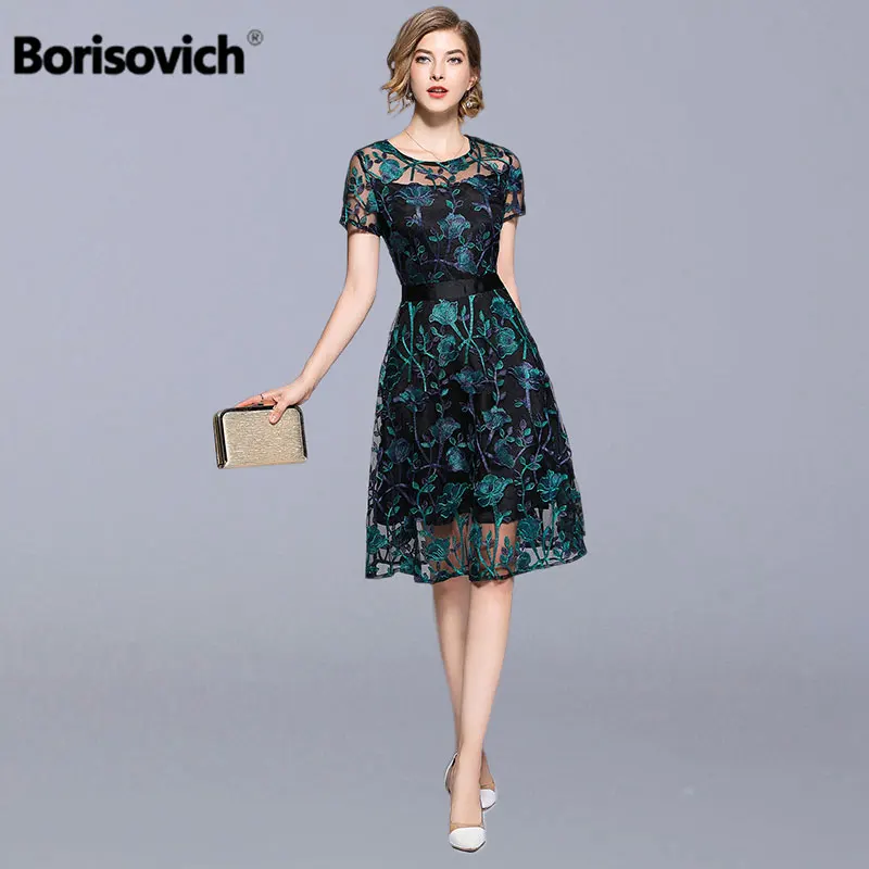 Платье Borisovich M700 женское до колена с вышивкой в виде цветов|Платья| |