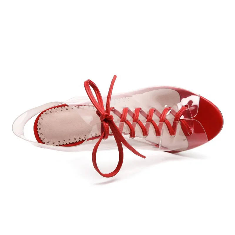 Big Size 33-43 PVC Women Platform Sandals Red Super High Heels Waterproof Female Transparent Wedding Shoes Sandalia Feminina L30 (9)