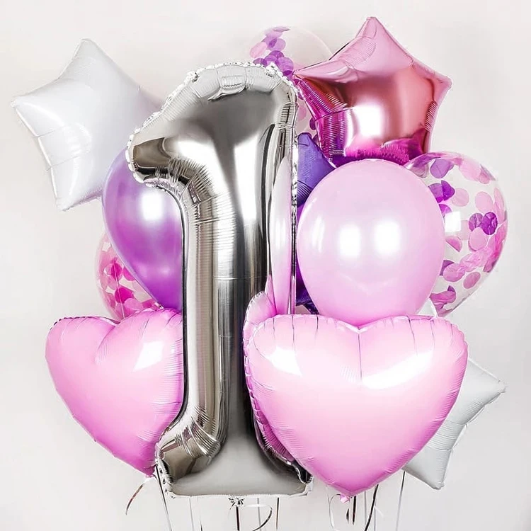 Pink Number 0 Number Balloons,42 Inch Birthday Number Balloon Party Decorations Supplies Helium Foil Mylar Digital Balloons