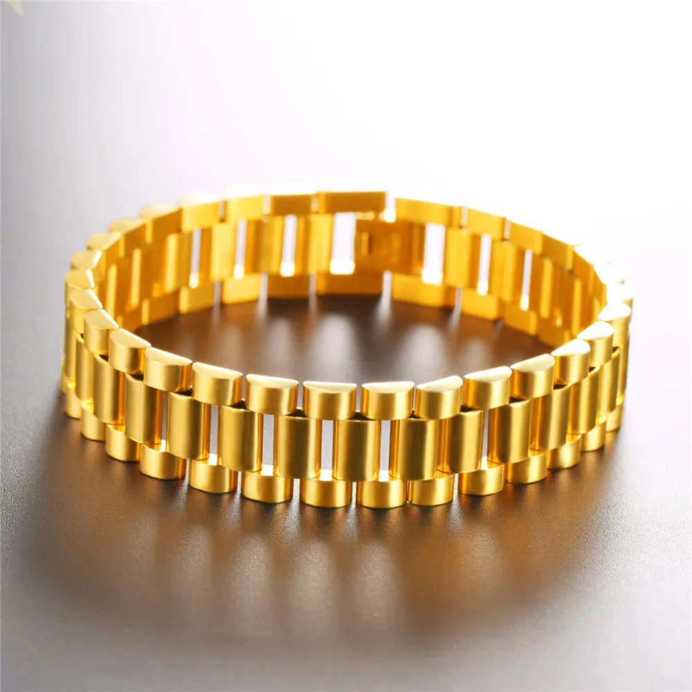 Luxury Chain Link Bracelet Men Jewelry 316l Stainless Steel Gold Color