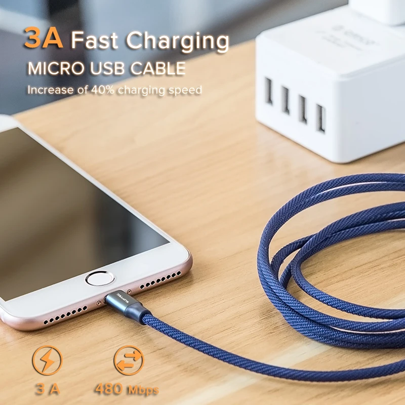Кабель Micro USB SUPTEC 3A нейлоновый провод кабель для быстрой зарядки и синхронизации
