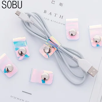 

10 Pcs/lot Travel accessories Laser transparent Cable Winder Earphone Protector USB Phone Holder Accessory Packe Organizers H139