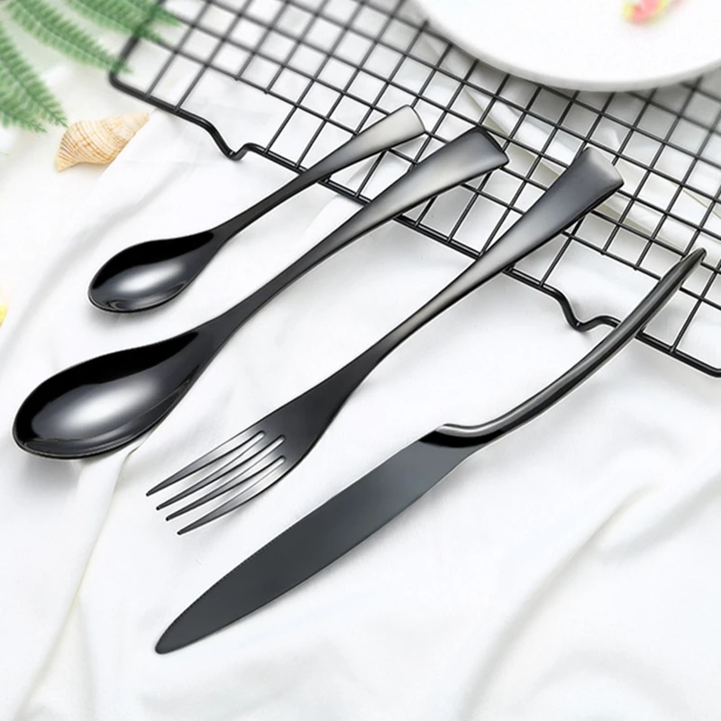 

Lemeya 4Pcs/Set Black Stainless Steel Cutlery Set Dinnerware Steak Knife Fork Scoop Western Flatware Set Tableware Drop Shipping