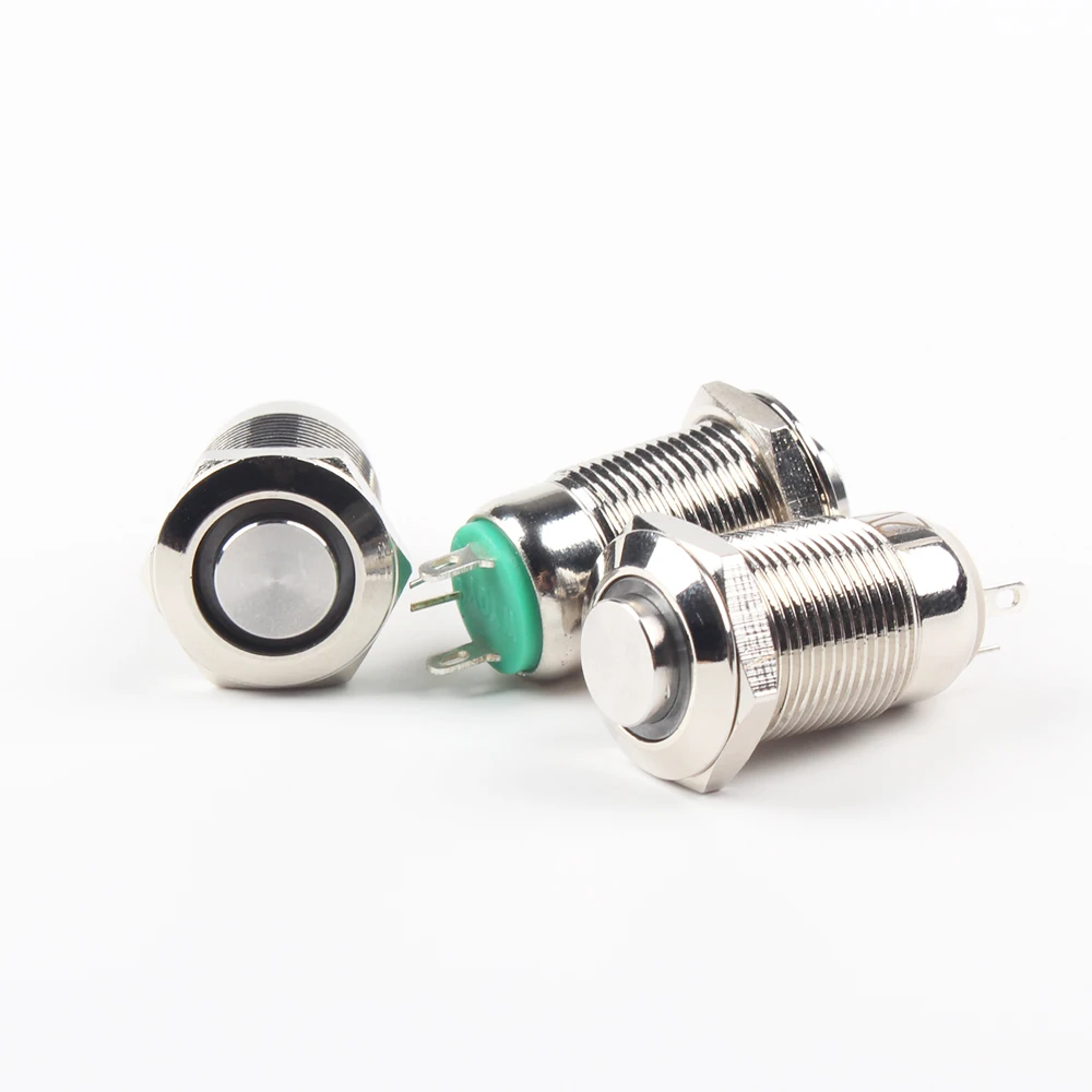 12mm metal push button waterproof self-locking nickel brass switch ring illuminated Latching 12GTHX.S 3V 12V 220V 24V 110V 5V 6V