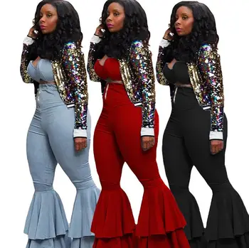 

Denim Two Piece Set Summer Strapless Crop Top and Bell Bottom Jeans Flare Pant Suit Matching Sets Outfits Sexy 2 Piece Set Women