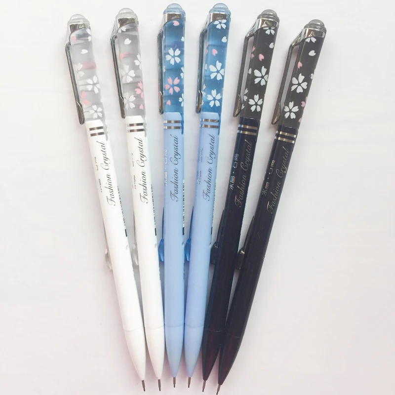 

K58 3X Elegant Crystal Flower Pastel Mechanical Automatic Pencil Writing School Office Supply Student Stationery 0.5mm