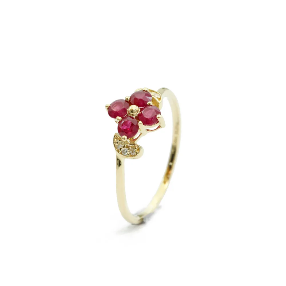 LASAMERO Round Cut 0.55ctw Natural Ruby Gemstone 4 Stone Floral Style 18k Rose Gold Diamond Accents Wedding Engagement Ring | Украшения и