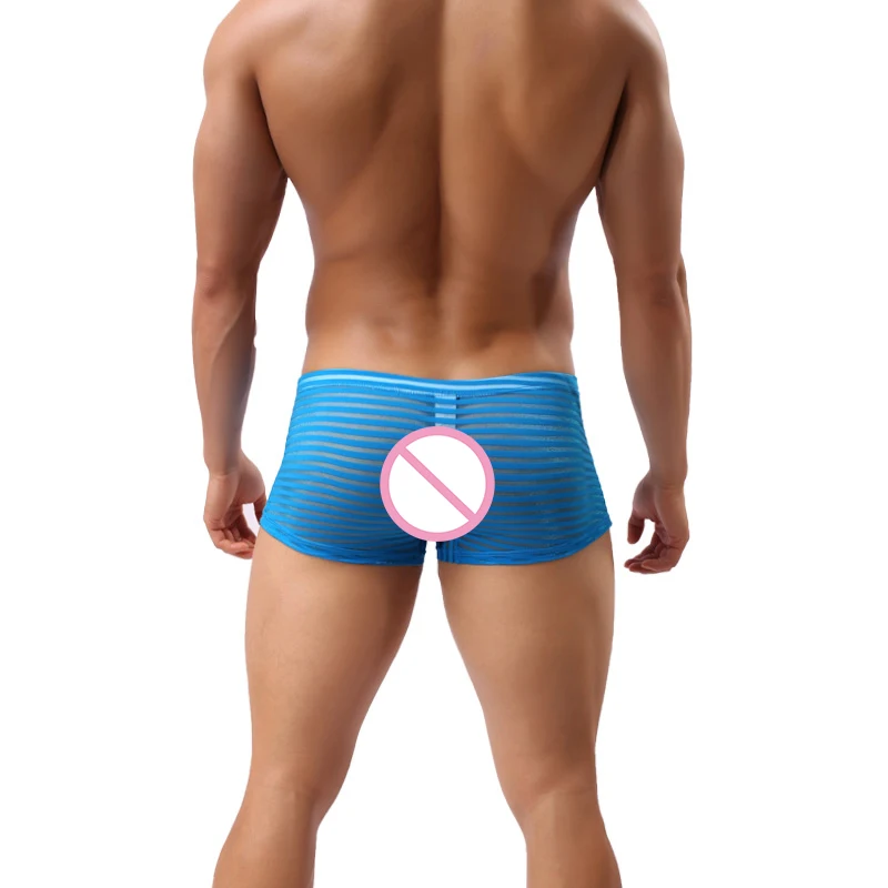 mens silk boxers Multi Colors New Breathable Bar Mesh Striped Men's Boxer Shorts Underwear See-through Trunks  Shorts Underpants Cueca mens designer boxers