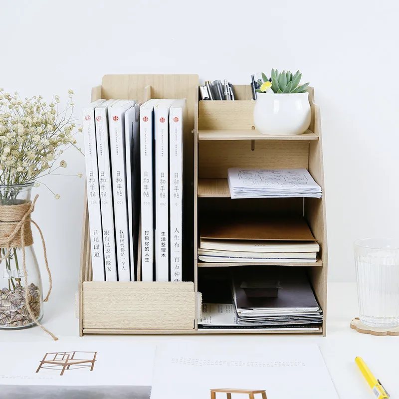 

Wooden Multi-Use Desk Organizer Office Sundries Storage Box Colorful Modern Style File Racks Eco Natural Wood Stationary Holder