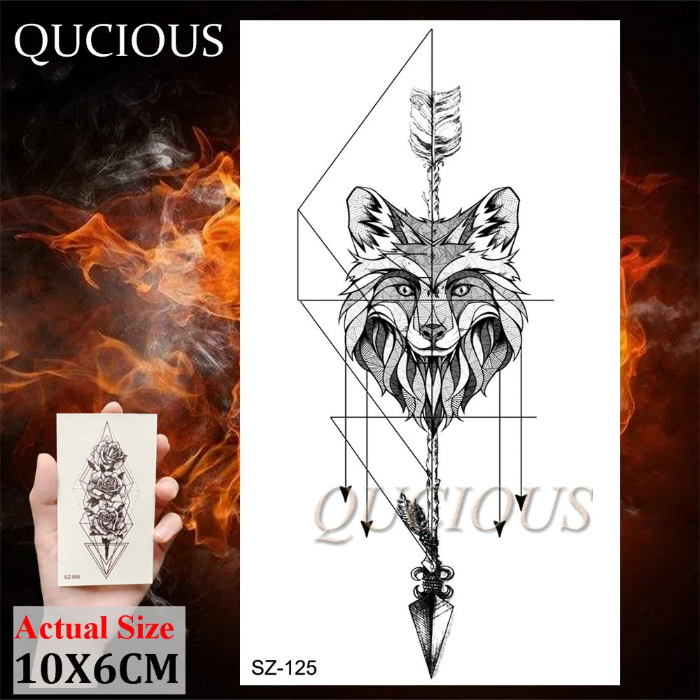 QUCIOUS геометрические Трайбл волк лиса Временные татуировки боди арт планеты татуировки бумага для мужчин женщин водонепроницаемый поддельные татуировки наклейки