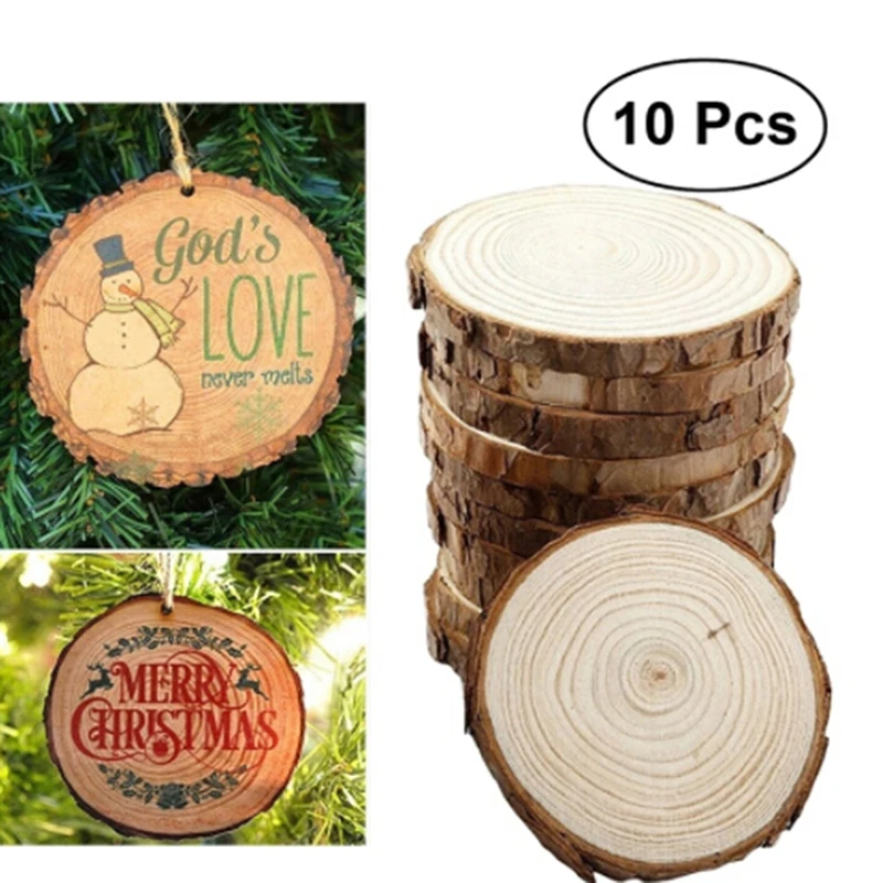 10 PCS 3-4cm 5-6cm Unfinished Predrilled Wood Slices Round Log Discs With DIY Crafts Wedding Centerpieces Embellishments | Дом и сад