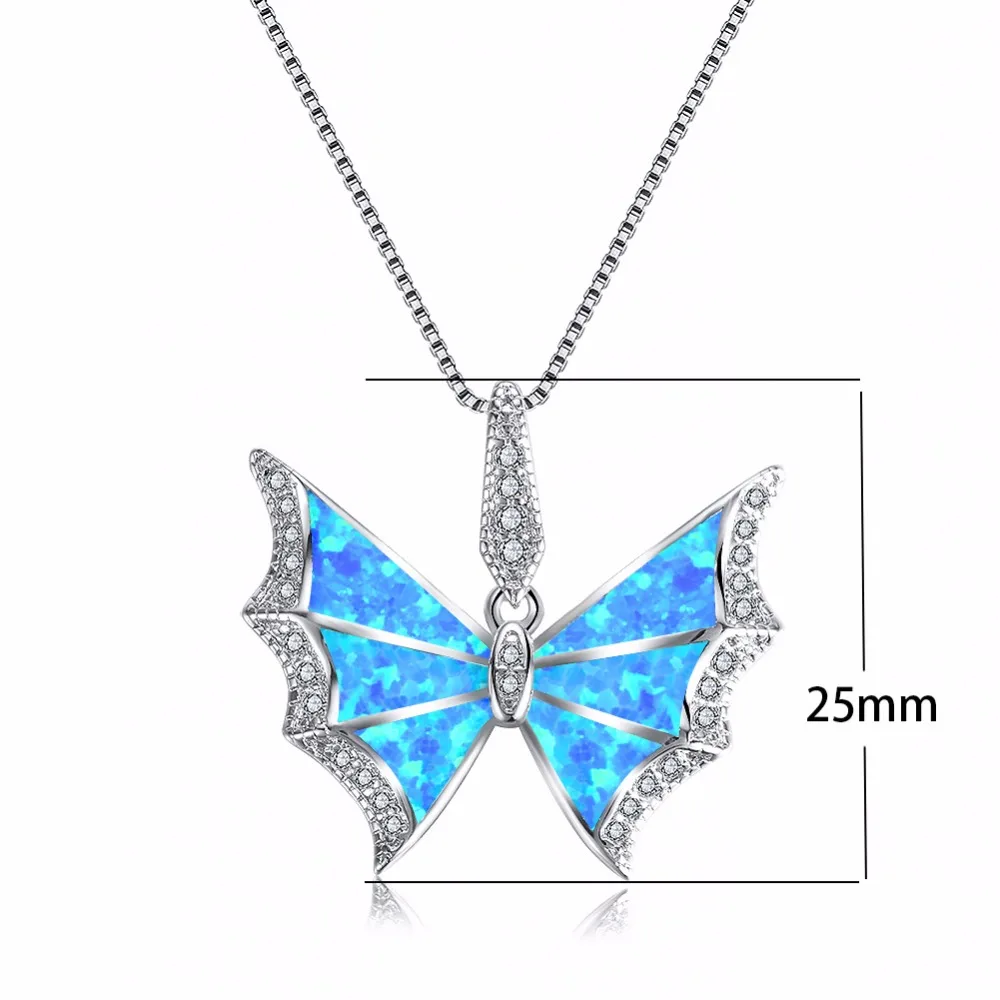 Роскошный Кристалл 925 стерлингового серебра синий опал бабочка кулон ожерелья Колье Ожерелья