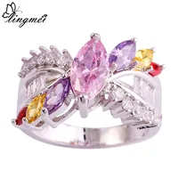 lingmei Pink Topaz Amethyst Citrine Garnet White Topaz Silver Ring Size 6 7 8 9 10 Women Nice Jewelry Free Shipping Wholesale