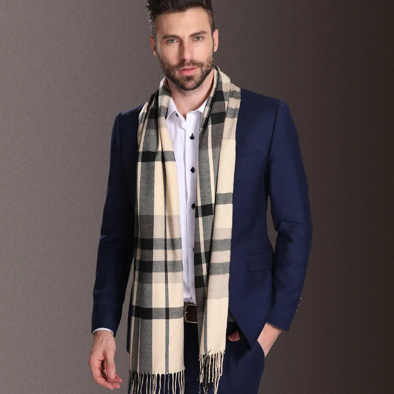 2021 New Europe Fashion Shawl Scarves Men Winter Warm Tartan Designer Scarf Business Sjaal Plaid Cotton Wraps Bufanda Foulard 