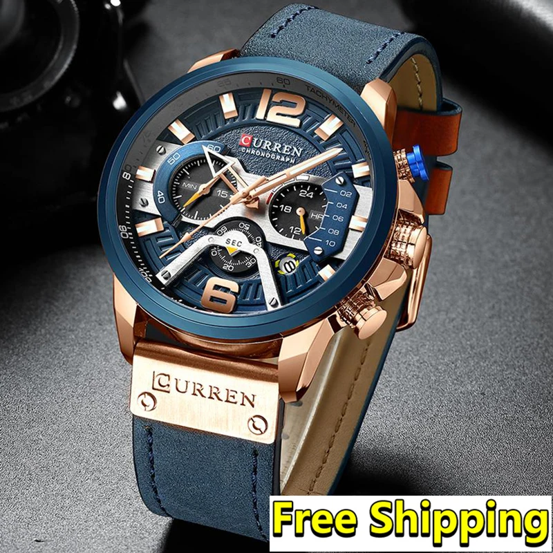 

Curren Men Watch Top Brand Luxury Chronograph Big Dial Male Watch Wrist Leather Waterproof Sport Army Military Man Watches 2019