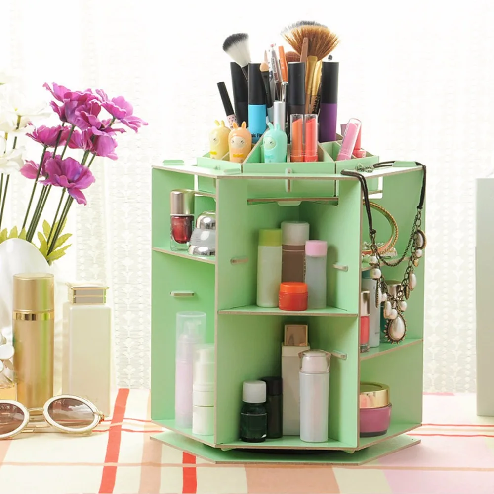 2016 Hot Sale Wooden 360 Degrees Rotatable Makeup Cosmetics Jewelry Storage Box Case Organizer