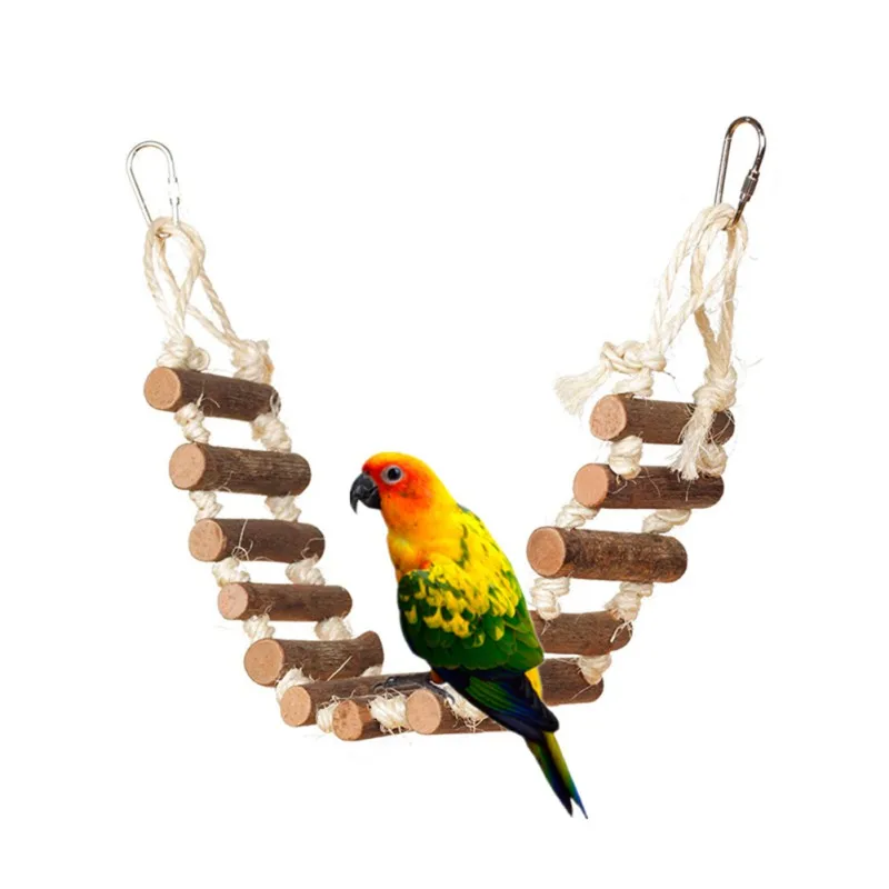 2 types Natural Wood Pet Bird Parrot Toy Ladder Toy with Rope Connecting Flexible Parrot Ladder Bird Hanging Birds Chewing Toys