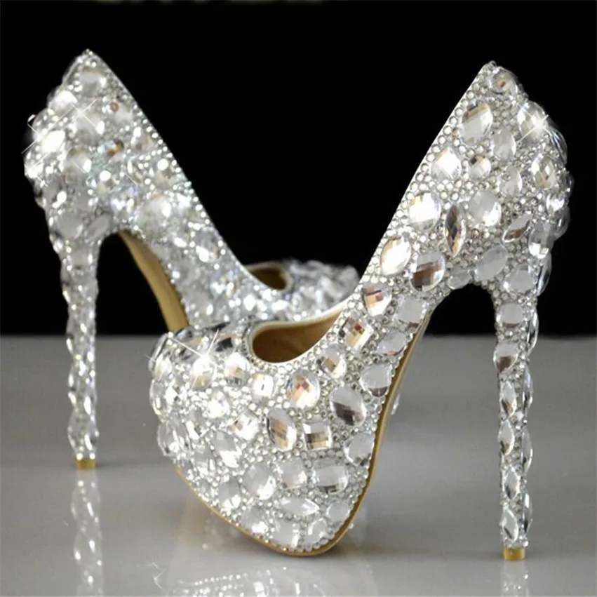 Women Rhinestones Pumps Shoes Super Flash Crystal Chaton Wedding