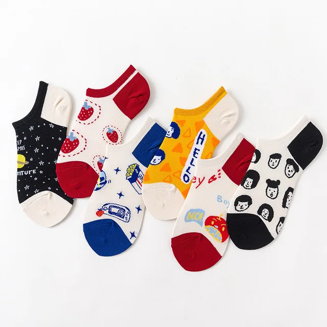 

Newest Summer Women's Japanese Style Invisible Cotton Boat Socks Fashion Funny Happy Novelty Ladies Short Cartoon Socks
